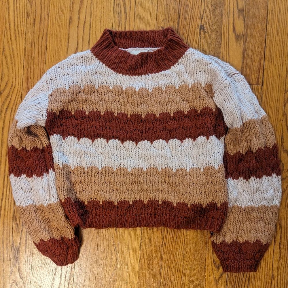 Altar'd State Brown and Cream Striped Sweater
